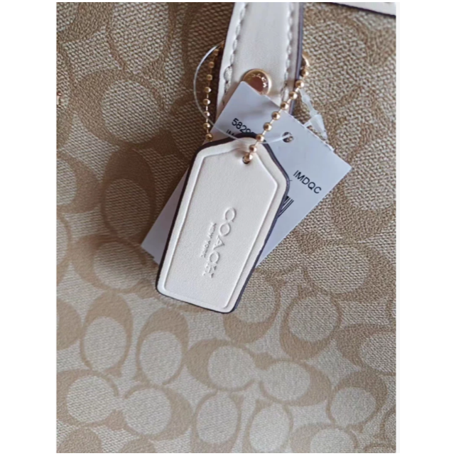 美國奧萊Coach蔻馳City30白色奶茶托特包拉鏈款單肩購物袋托特包-細節圖3