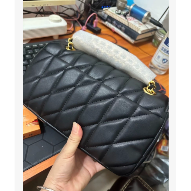 蔻馳女包abby珩縫工藝的鏈條包tabby 酷酷的黑金扣-細節圖6