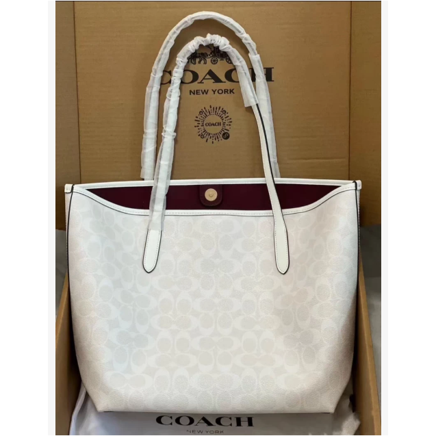 奧萊正品Coach蔻馳city33冰川白托特包冰川白色手提單肩包奧萊款購物袋媽咪女士包-細節圖2