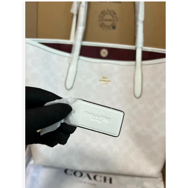 奧萊正品Coach蔻馳city33冰川白托特包冰川白色手提單肩包奧萊款購物袋媽咪女士包-細節圖5
