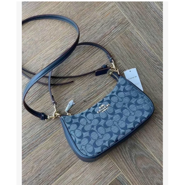 Coach蔻馳Teri25經典老花香布蕾chambray腋下包單肩包丹寧藍色-細節圖2