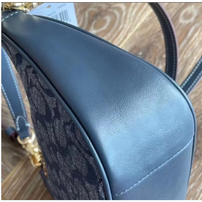 Coach蔻馳Teri25經典老花香布蕾chambray腋下包單肩包丹寧藍色-細節圖5