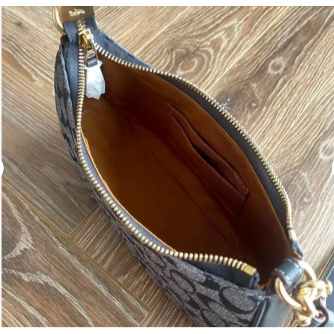 Coach蔻馳Teri25經典老花香布蕾chambray腋下包單肩包丹寧藍色-細節圖6