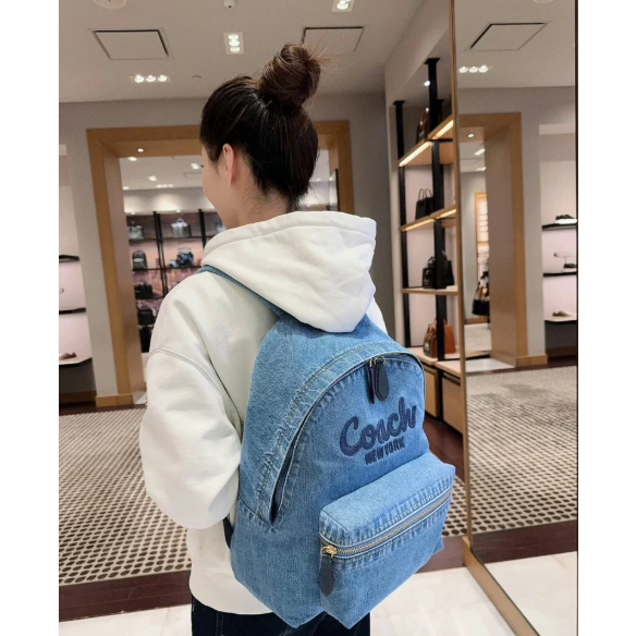 COACH 新款黑丹寧牛仔雙肩包 CAM76 CAT43 新款丹寧雙肩包-細節圖2