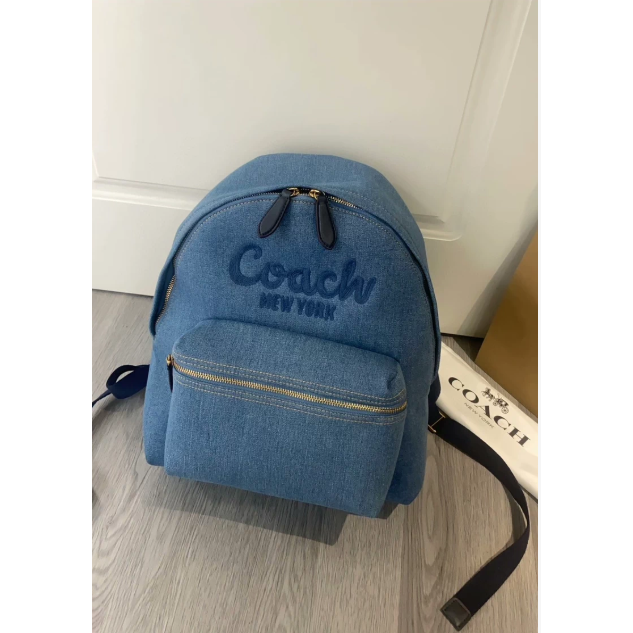 COACH 新款黑丹寧牛仔雙肩包 CAM76 CAT43 新款丹寧雙肩包-細節圖3