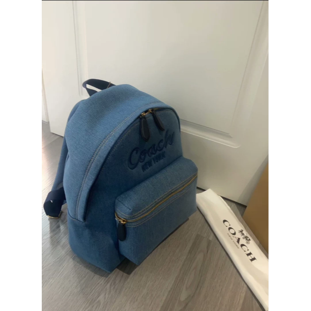 COACH 新款黑丹寧牛仔雙肩包 CAM76 CAT43 新款丹寧雙肩包-細節圖4