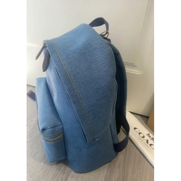 COACH 新款黑丹寧牛仔雙肩包 CAM76 CAT43 新款丹寧雙肩包-細節圖5