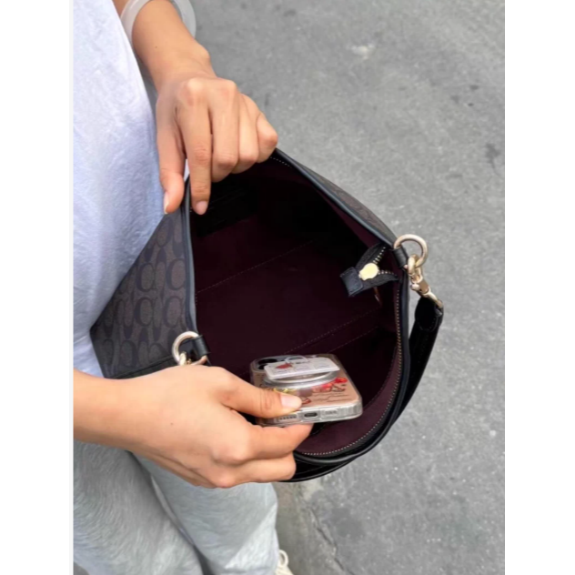 蔻馳流浪包laurel黑咖色深色Coach流浪包單肩包斜挎包蔻馳女包-細節圖6