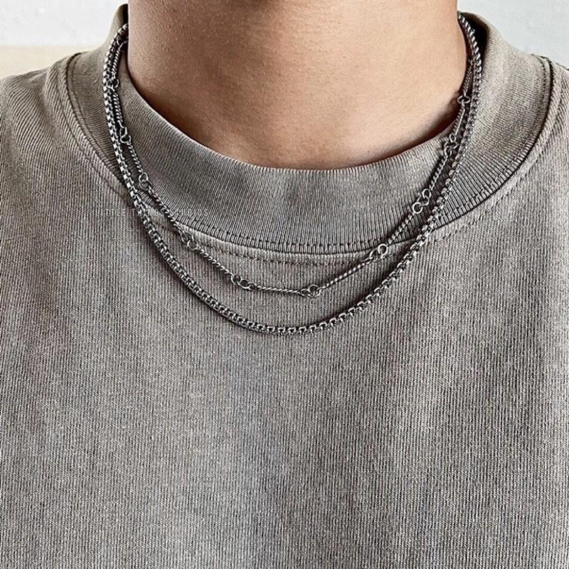 小眾設計 鈦鋼 竹節 拼接  現貨 項鍊 雙層 潮流 余文樂 SN088-細節圖2