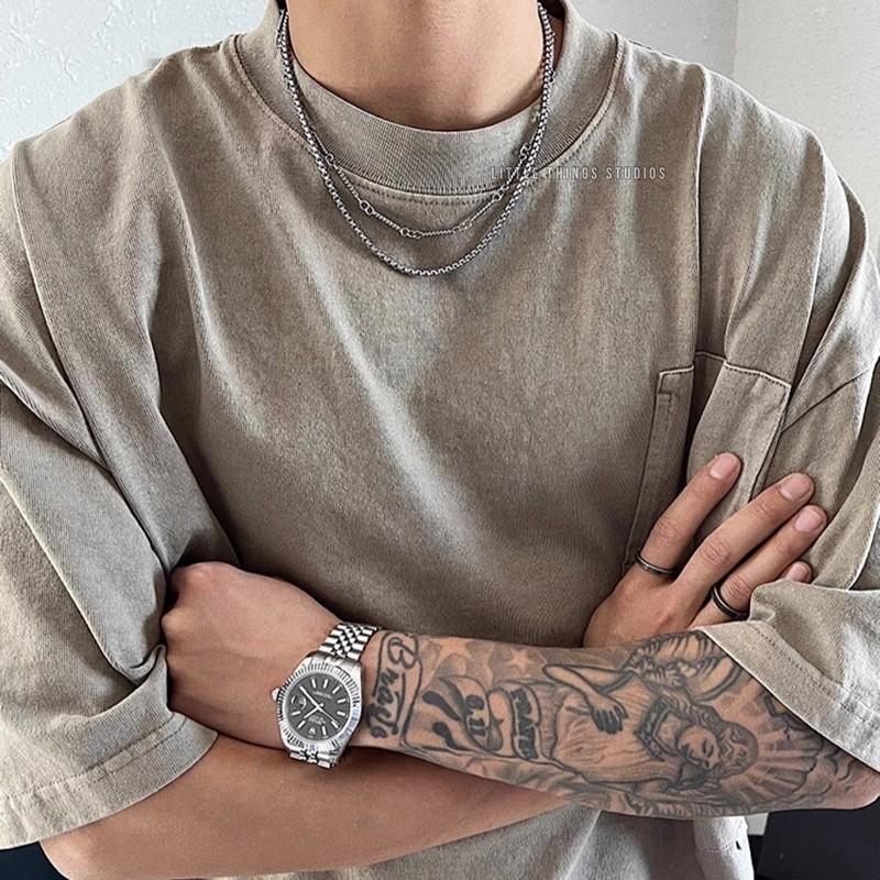 小眾設計 鈦鋼 竹節 拼接  現貨 項鍊 雙層 潮流 余文樂 SN088-細節圖4