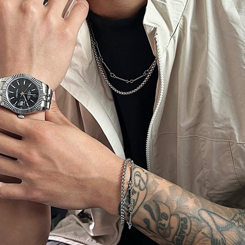 小眾設計 鈦鋼 竹節 拼接  現貨 項鍊 雙層 潮流 余文樂 SN088-細節圖5