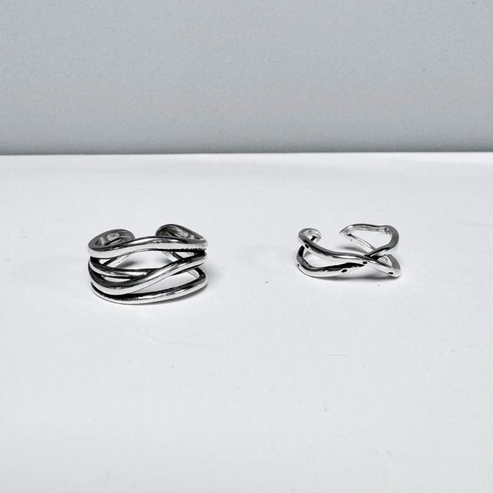 復古銀 S925 開口戒指 銀戒 多層曲線 交叉曲線 現貨 實拍 純銀戒指 女戒 女生戒指 簡約 藝術 SR058-細節圖8