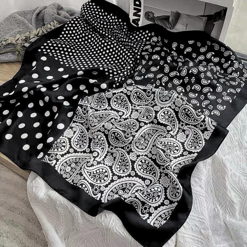 變形蟲 拼接 方巾 領巾 絲巾 頭巾 現貨 實拍 圓點 絲質 掛飾 配件 黑白 質感 春夏 SA011-細節圖2