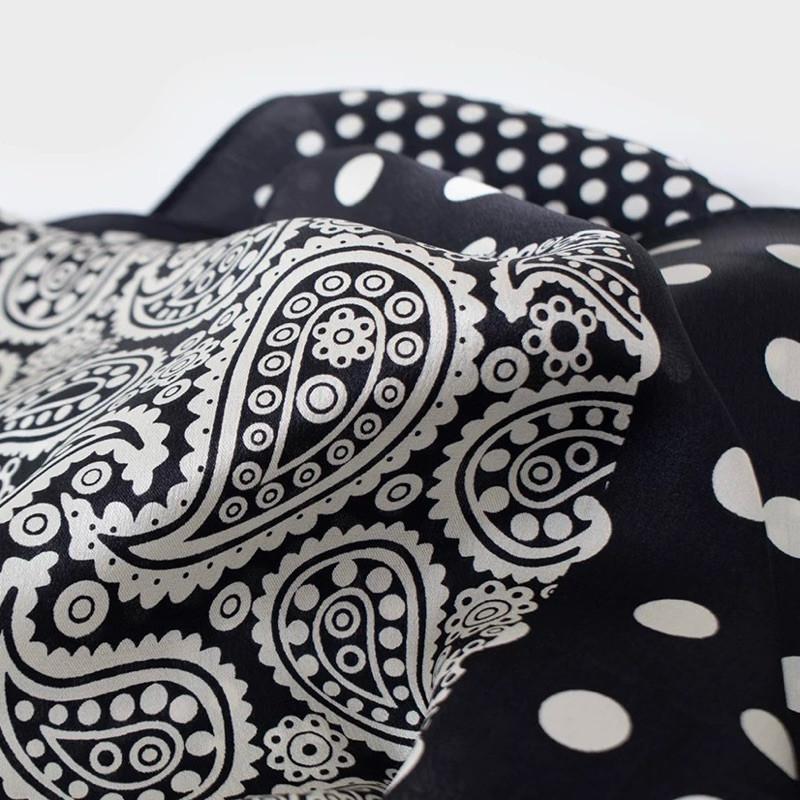 變形蟲 拼接 方巾 領巾 絲巾 頭巾 現貨 實拍 圓點 絲質 掛飾 配件 黑白 質感 春夏 SA011-細節圖3