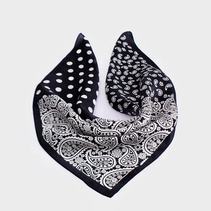 變形蟲 拼接 方巾 領巾 絲巾 頭巾 現貨 實拍 圓點 絲質 掛飾 配件 黑白 質感 春夏 SA011-細節圖4