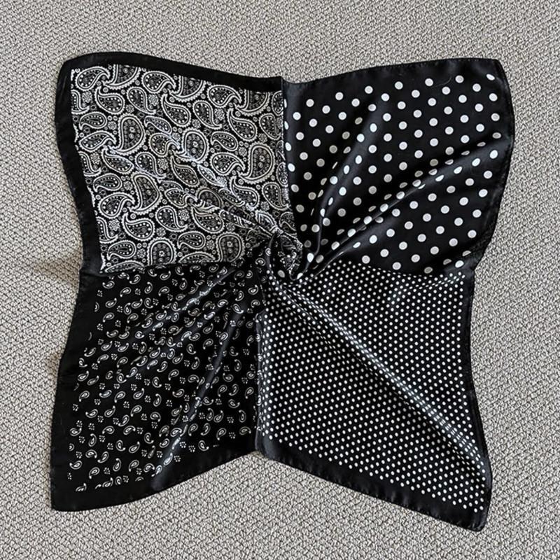變形蟲 拼接 方巾 領巾 絲巾 頭巾 現貨 實拍 圓點 絲質 掛飾 配件 黑白 質感 春夏 SA011-細節圖6