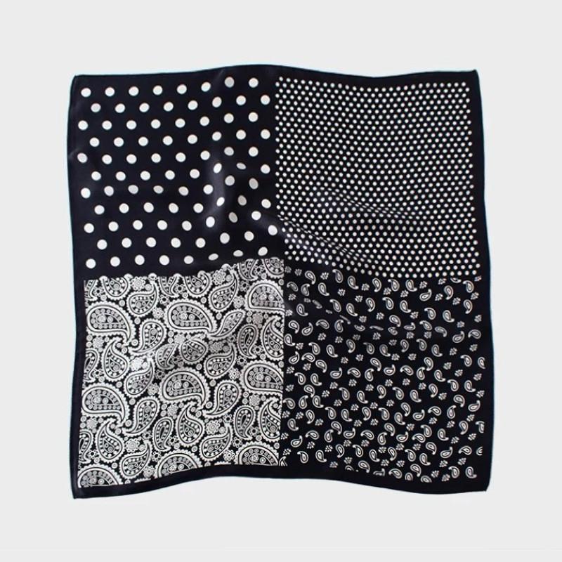 變形蟲 拼接 方巾 領巾 絲巾 頭巾 現貨 實拍 圓點 絲質 掛飾 配件 黑白 質感 春夏 SA011-細節圖7