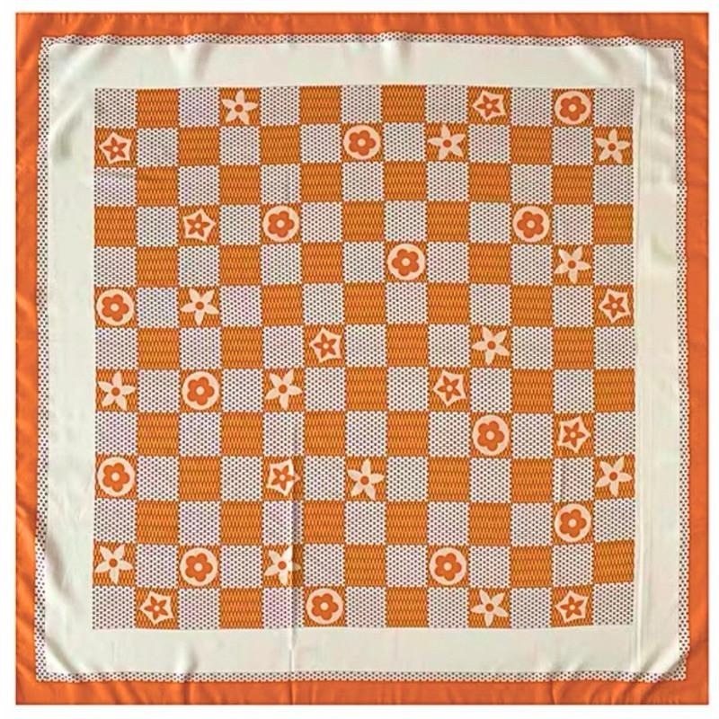 格紋 小花 方巾 絲巾 頭巾 領巾 現貨 橘色 棋盤格 簡約 質感 髮帶 包巾 脖圍 飾品 小方巾 SA051_1-細節圖7