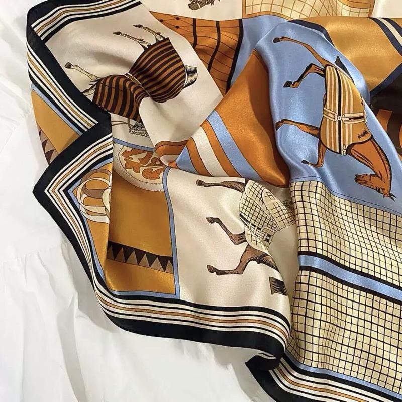 領巾 方巾  頭巾 大馬 格紋 現貨 簡約 質感 貴婦 頭巾 高級 駿馬 髮帶 包巾 脖圍 小方巾 時尚 SA061-細節圖2