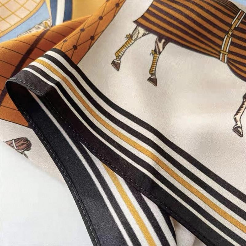 領巾 方巾  頭巾 大馬 格紋 現貨 簡約 質感 貴婦 頭巾 高級 駿馬 髮帶 包巾 脖圍 小方巾 時尚 SA061-細節圖6