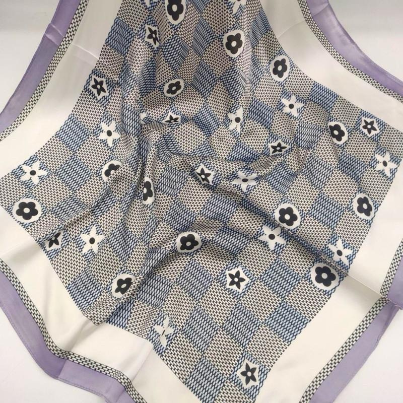 方巾 絲巾 領巾 頭巾 紫色 格紋 小花 現貨 簡約 質感 髮帶 包巾 花朵 脖圍 飾品 小方巾 SA051_2-細節圖3