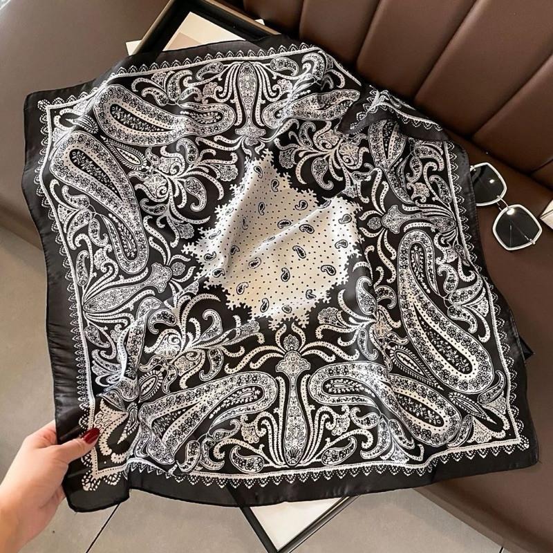 大腰果花 方巾 絲巾 頭巾 領巾 現貨 黑色 變形蟲 簡約 質感 髮帶 包巾 脖圍 飾品 小方巾 時尚 SA059-細節圖2