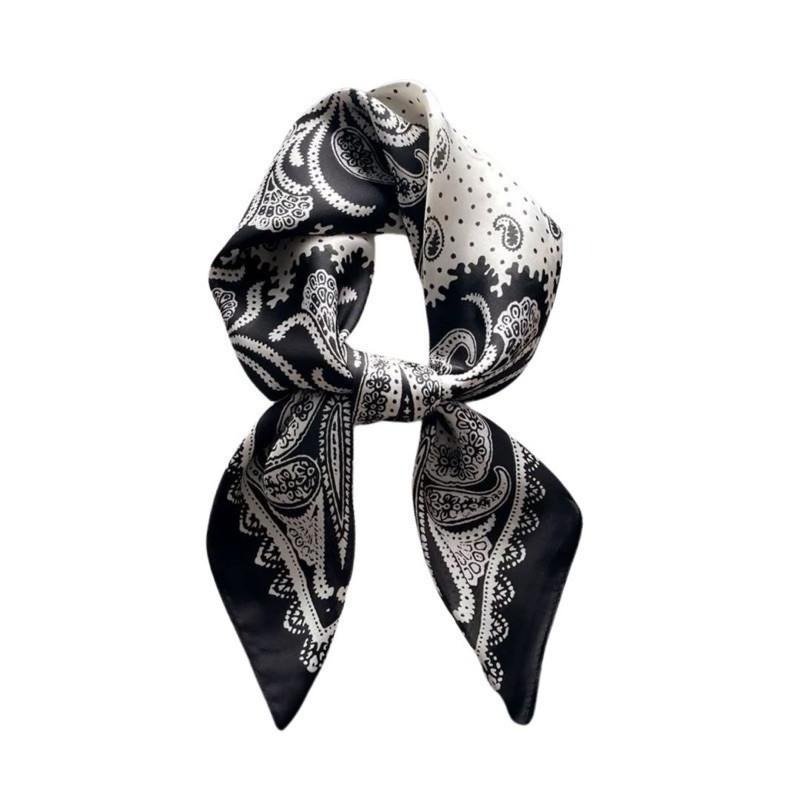 大腰果花 方巾 絲巾 頭巾 領巾 現貨 黑色 變形蟲 簡約 質感 髮帶 包巾 脖圍 飾品 小方巾 時尚 SA059-細節圖3