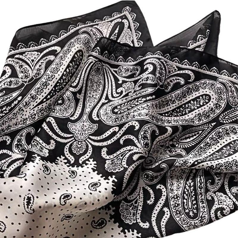 大腰果花 方巾 絲巾 頭巾 領巾 現貨 黑色 變形蟲 簡約 質感 髮帶 包巾 脖圍 飾品 小方巾 時尚 SA059-細節圖5