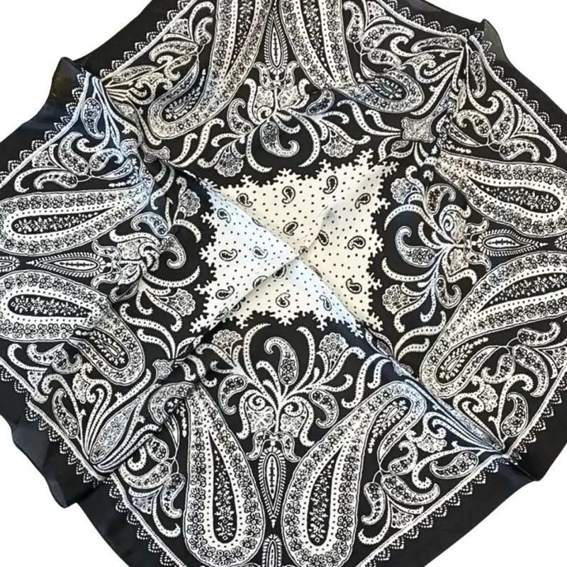 大腰果花 方巾 絲巾 頭巾 領巾 現貨 黑色 變形蟲 簡約 質感 髮帶 包巾 脖圍 飾品 小方巾 時尚 SA059-細節圖8