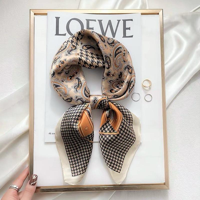 馬銜釦 方巾 絲巾 領巾 頭巾 現貨 變形蟲 拼接 包巾 氣質 大地色 韓系 質感 配飾 春夏 SA012-細節圖3