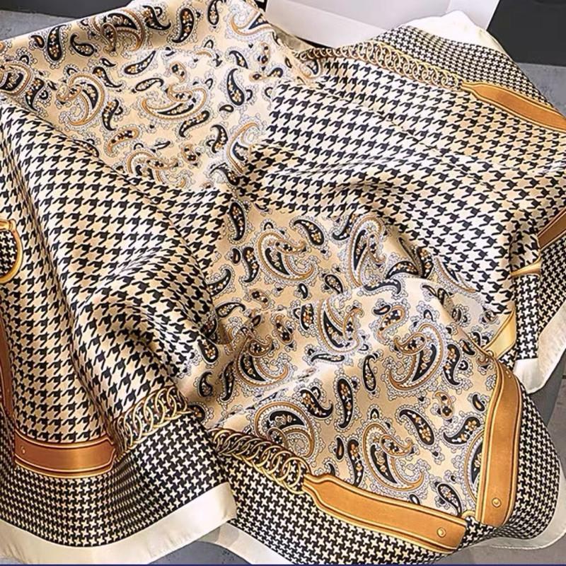 馬銜釦 方巾 絲巾 領巾 頭巾 現貨 變形蟲 拼接 包巾 氣質 大地色 韓系 質感 配飾 春夏 SA012-細節圖4