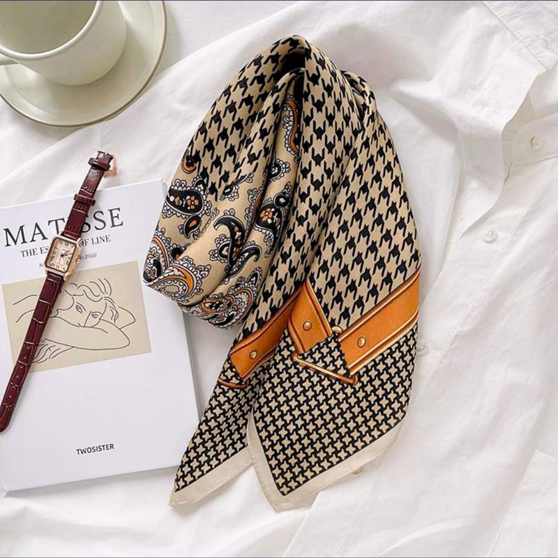 馬銜釦 方巾 絲巾 領巾 頭巾 現貨 變形蟲 拼接 包巾 氣質 大地色 韓系 質感 配飾 春夏 SA012-細節圖7