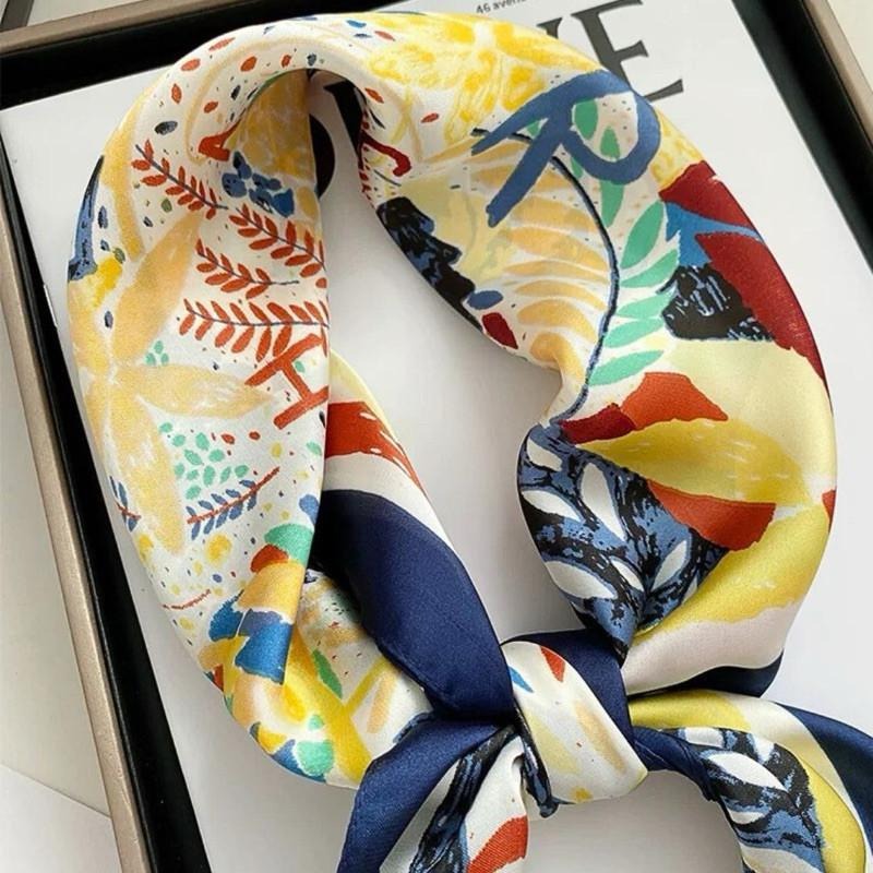 塗鴉風 方巾 絲巾 頭巾 現貨 拼接 簡約 質感 領巾 髮帶 春夏 包巾 脖圍 配件 彩色 SA055-細節圖4