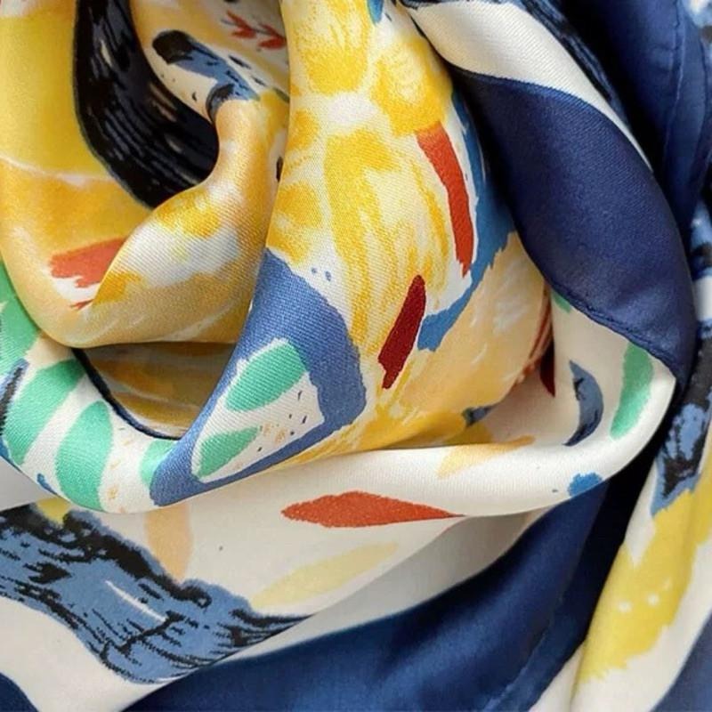 塗鴉風 方巾 絲巾 頭巾 現貨 拼接 簡約 質感 領巾 髮帶 春夏 包巾 脖圍 配件 彩色 SA055-細節圖8