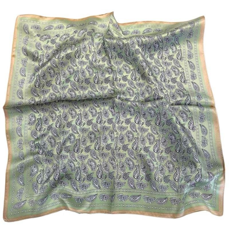 淺綠 小腰果花 方巾 絲巾 領巾 現貨 頭巾 春夏 質感 髮帶 包巾 配飾 飾品 可愛 氣質 SA056-細節圖5