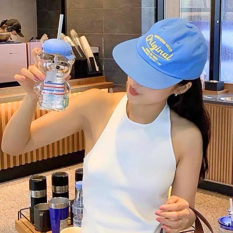 棒球帽 帽子 情侶帽子 現貨 多巴胺 老帽 平檐 彎檐 韓國帽子 韓國同款 刺繡帽子 藍色帽子 SC009-細節圖4