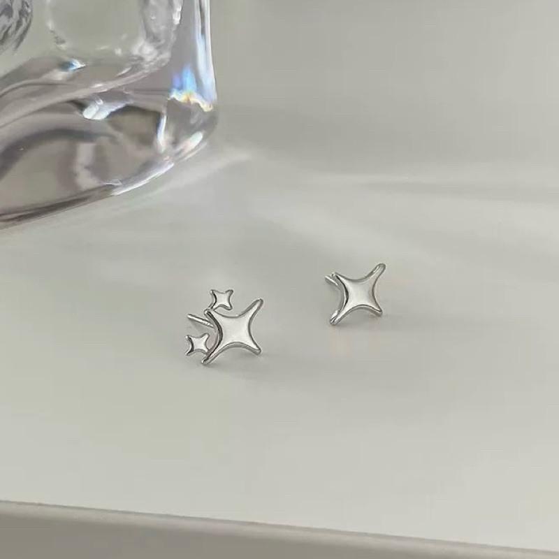 現貨 S925 銀 光芒行星 不對稱 耳釘 耳環 潮流 男 女 芒星-細節圖2