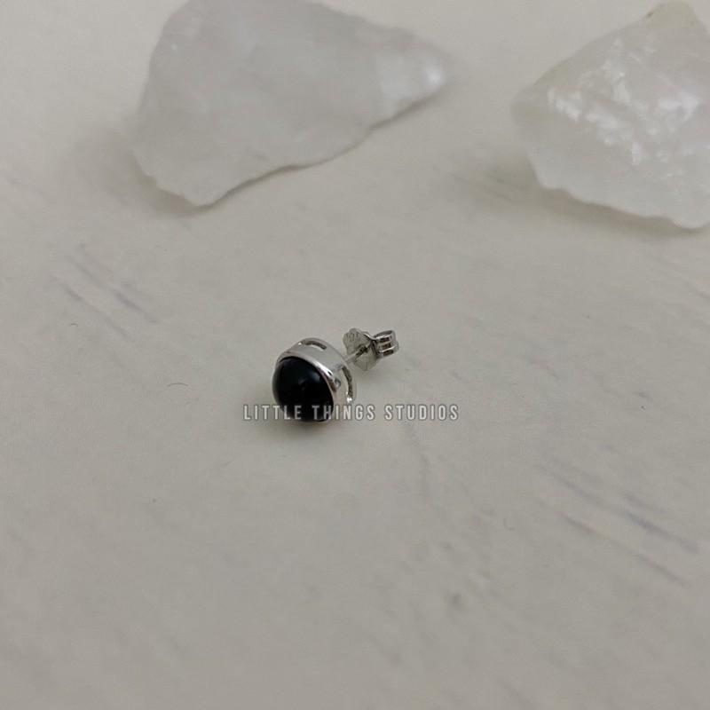 現貨 實拍 黑曜石 礦石 耳環 耳釘 圓形 黑色 通體純銀 S925 男生耳環 女生耳環 通體純銀 通體銀 銀飾-細節圖2