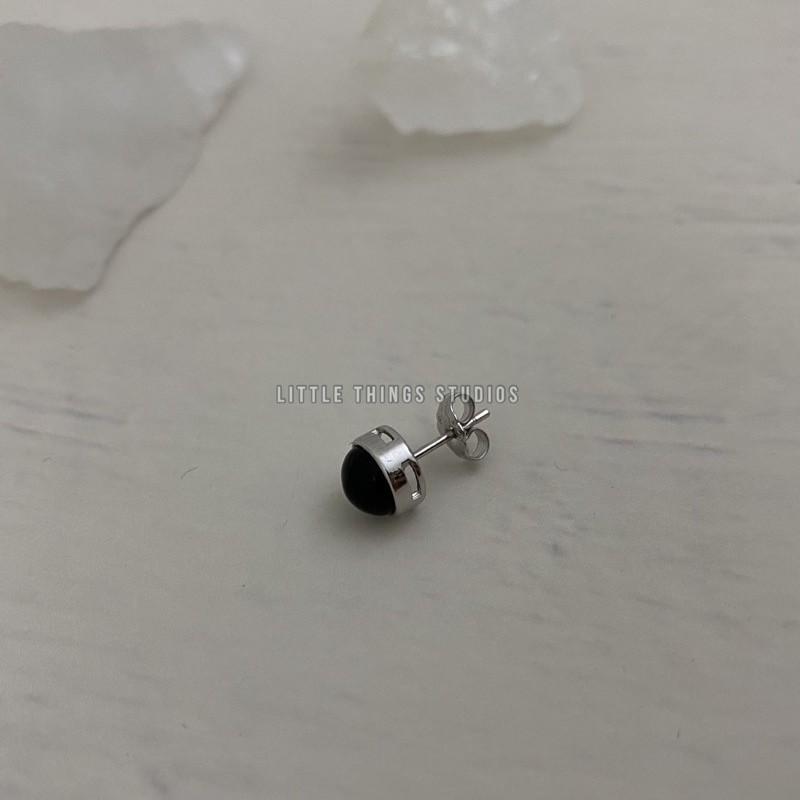 現貨 實拍 黑曜石 礦石 耳環 耳釘 圓形 黑色 通體純銀 S925 男生耳環 女生耳環 通體純銀 通體銀 銀飾-細節圖4