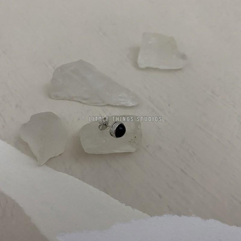 現貨 實拍 黑曜石 礦石 耳環 耳釘 圓形 黑色 通體純銀 S925 男生耳環 女生耳環 通體純銀 通體銀 銀飾-細節圖5