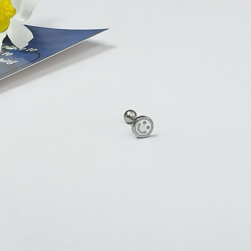 現貨 實拍 白色 smile 銀框 笑臉 鎖珠 耳環 鈦鋼 抗敏 微笑 可碰水-細節圖6