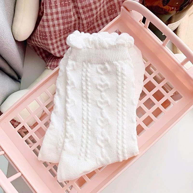 現貨 愛心泡泡襪 蛋糕襪 學院風 女生短襪 女生襪子 花邊 白襪 甜美 少女 女孩 堆堆襪 女 高中生 SSO001-細節圖5