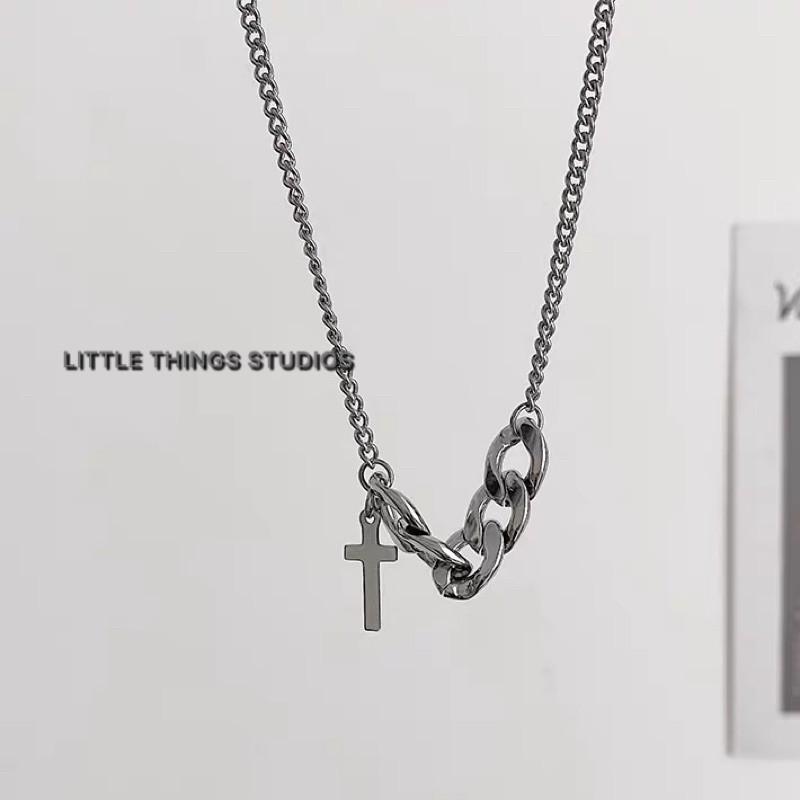 現貨 十字麻花拼接墜鍊 鈦鋼 不對稱 十字架-細節圖2