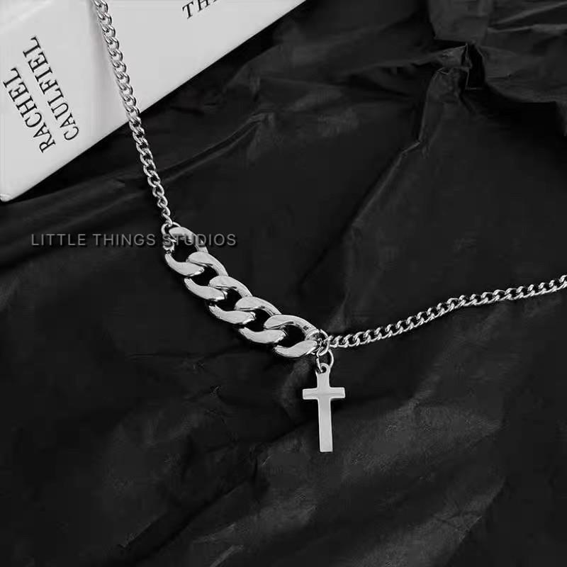 現貨 十字麻花拼接墜鍊 鈦鋼 不對稱 十字架-細節圖3