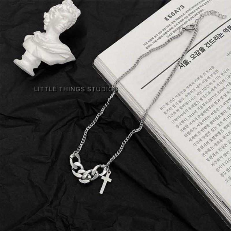 現貨 十字麻花拼接墜鍊 鈦鋼 不對稱 十字架-細節圖5