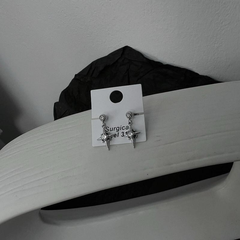 現貨 實拍 韓國空運 燦鑽星芒 閃鑽 吊墜 耳環 芒星 小鑽 男 潮流 鈦鋼-細節圖7