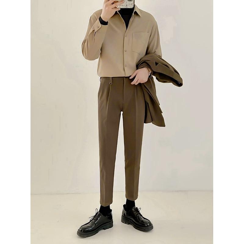 現貨3色 時尚氛圍 雪紡襯衫 長袖襯衫 男生襯衫 口袋 白襯衫 黑襯衫 大地色 白色 襯衫 黑色 垂墜感 短袖 素面-細節圖4