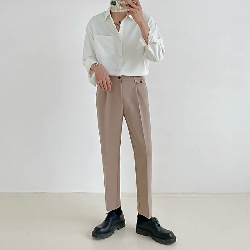 現貨3色 時尚氛圍 雪紡襯衫 長袖襯衫 男生襯衫 口袋 白襯衫 黑襯衫 大地色 白色 襯衫 黑色 垂墜感 短袖 素面-細節圖7