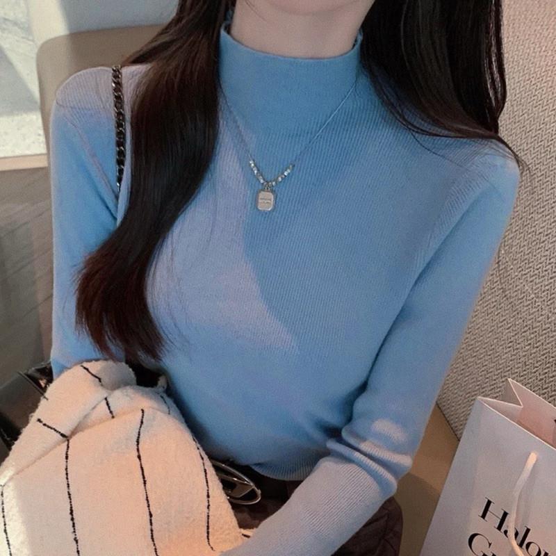 現貨 舒適半高領  半高領 內搭衣 針織衫 寬領口 彩色 亮色 不勒脖 實拍 9色-細節圖2