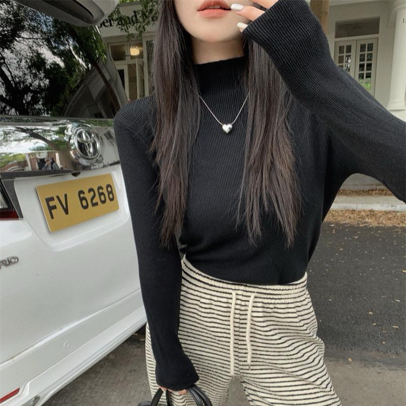 現貨 舒適半高領  半高領 內搭衣 針織衫 寬領口 彩色 亮色 不勒脖 實拍 9色-細節圖4